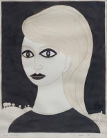 Lot 377 - Kathleen Major, Head of a Girl, pencil and ink.