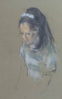 Lot 383 - Harold Riley, Shoulder length portrait of a young girl, oil.