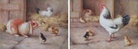 Lot 394 - Reuben Hunt, Farmyard scenes with rabbits and hens, oil (2).