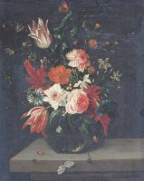 Lot 395 - Continental School, 19th century, Floral still life, oil.