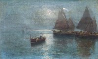 Lot 396 - Italian School, 19th century, Moonlit fishing boats, oil on canvas.