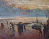 Lot 405 - J. Deranck, Figures on a promenade, oil.