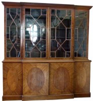 Lot 432 - Large breakfront mahogany bookcase.