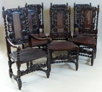 Lot 438 - Set of seven oak Jacobean style chairs.