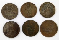 Lot 3 - Six 18th century tokens one bronze and five