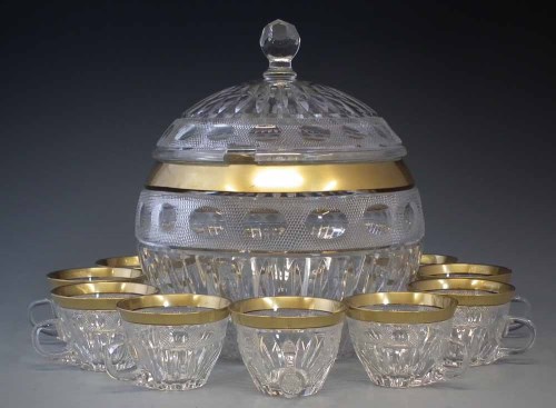 Lot 94 - Baccarat type punch bowl and twelve glasses