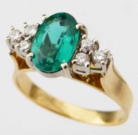 Lot 227 - Emerald and diamond ring.