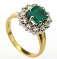 Lot 265 - Emerald and diamond cushion cluster ring