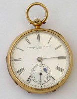 Lot 274 - 18ct gold open faced fob watch.