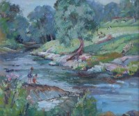 Lot 316 - Dorothea Sharp, By The River Dart, oil.