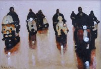 Lot 340 - David Barrow, Mods on Scooters, oil.
