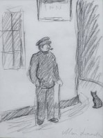 Lot 362 - Alan Lowndes, St. Ives, Old Man, pencil drawing and a book (2).