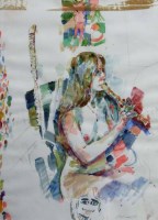 Lot 363 - Don Mckinlay (1929-), Seated female playing the recorder, watercolour.
