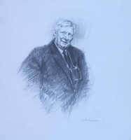 Lot 366 - Marc Grimshaw, Portrait of L.S. Lowry, pencil drawing.