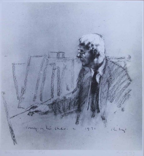 Lot 422 - After Harold Riley, Lowry in his studio, signed limited edition print.