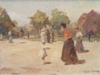 Lot 442 - Circle of Isaac Israels, Figures in a park, oil.