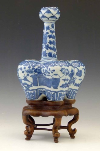 Lot 325 - Chinese tulip vase with wood stand