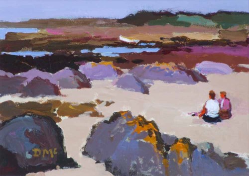 Lot 543 - Donald McIntyre, Two Figures on the Shore, No.2, acrylic.