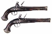 Lot 81 - Pair of flintlock holster pistols   with flared