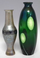 Lot 126 - Green art glass vase and a Loetz type vase.