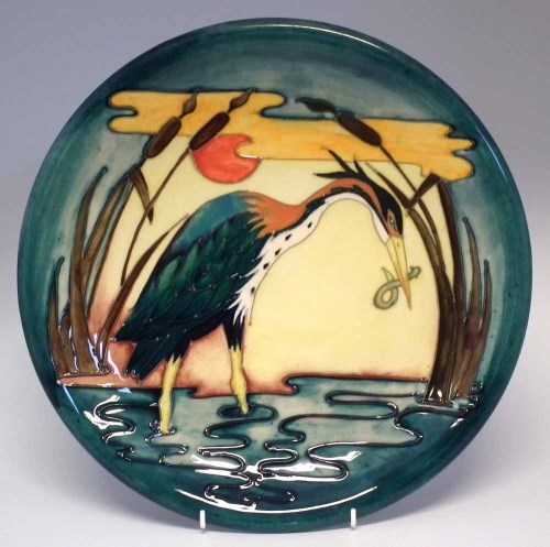 Lot 263 - Moorcroft heron design wall plate.