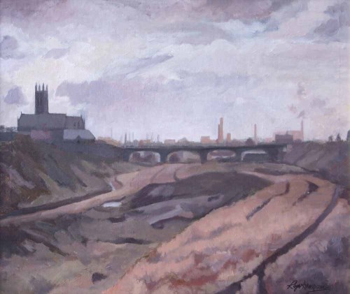 Lot 425 - Roger Hampson, The Croal Valley with Bolton Parish Church, oil.