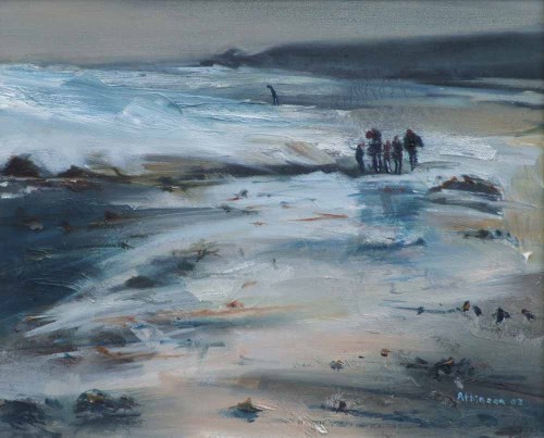 Lot 435 - Sue Atkinson, A Day Out on the Beach, Runswick Bay, oil.