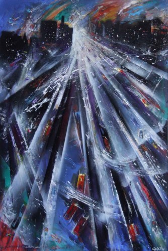 Lot 466 - David Wilde, Snowstorm, Rush Hour, Salford Crescent, acrylic.