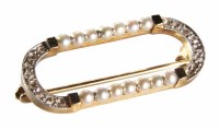 Lot 232 - Cartier Art Deco diamond, seed pearl and black onyx brooch