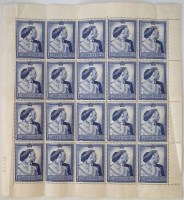 Lot 80 - GB 1948 £1 silver wedding value in unmounted mint sheet of 20 stamps, some creasing affecting two stamps.