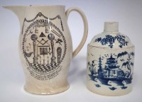 Lot 136 - Creamware jug, pearlware tea caddy.