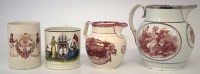 Lot 165 - Two Commemorative jugs and two mugs,   decorated