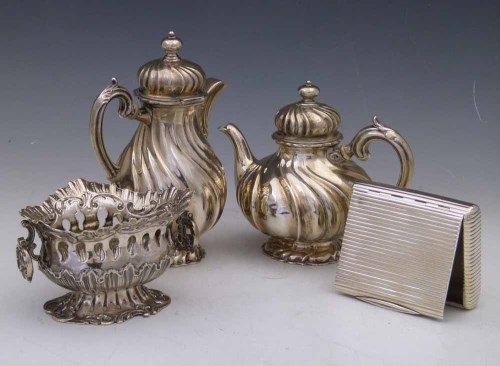 Lot 273 - Pair of German silver tea and coffee pots, German