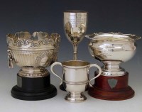 Lot 279 - Two silver trophy bowls, two cups and three stands