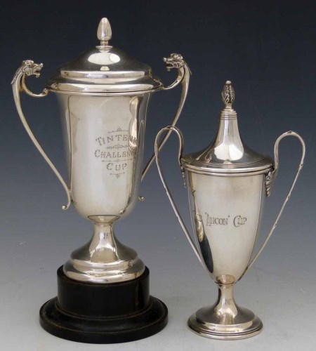 Lot 280 - Two lidded silver trophy cups and one stand