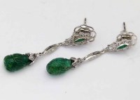 Lot 300 - Pair of carved emerald drop earrings