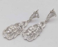 Lot 326 - Pair of unmarked white gold diamond pendent