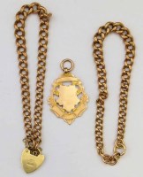 Lot 327 - Two 9ct gold flat curb bracelet and a gold medal.