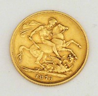 Lot 335 - 1876 young head sovereign.
