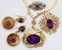 Lot 343 - 9ct gold and amethyst necklace, pair of unmarked