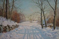 Lot 406 - C. Bjorchlund, 20th century, Snow covered winter landscape, oil.
