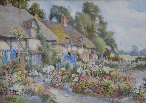 Lot 587 - John H. Tyson, A cottage garden, watercolour.