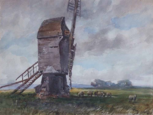 Lot 590 - George Outram, Landscape with windmill, watercolour.
