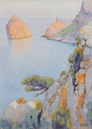 Lot 603 - Erwin Hubert, Coastal view, watercolour.