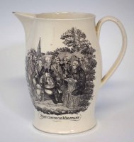 Lot 70 - Creamware jug circa 1800,   printed with 'The