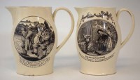 Lot 77 - Two Creamware jugs circa 1800, printed with