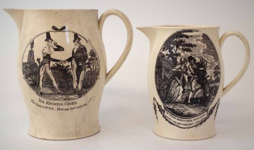 Lot 78 - Two Creamware jugs circa 1800, printed with 'The