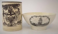 Lot 79 - Creamware bowl and tankard circa 1800,   printed