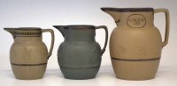 Lot 138 - Three Hollins stoneware jugs circa 1800, one with