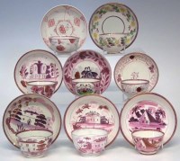 Lot 142 - Eight pink lustre teabowls and saucers, with